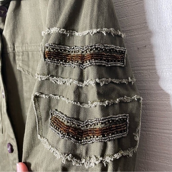 Colleen Lopez Phoenix Embroidered Birds Military Green Woman's Jacket Size M - Picture 6 of 15